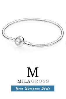 Браслет Пандора с круглым замком без перемычек (Smooth bracelet), серебро
