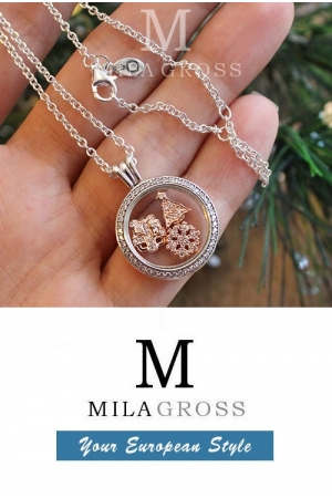 Медальон с камушками и мини элементами "Gold Christmas" (серебро, позолота)