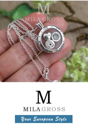 Медальон с петитами "Light Green Droplet medallion", серебро