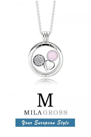 Средний медальон с мини элементами "Rose Droplet medallion" (розовая капля), серебро