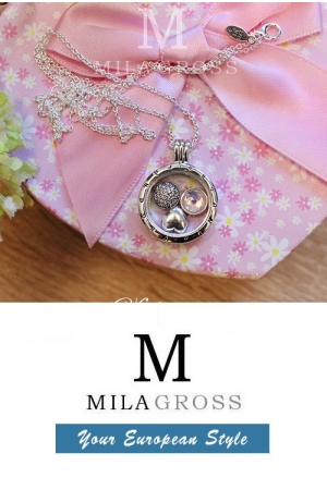 Средний медальон с мини элементами "Rose Droplet medallion" (розовая капля), серебро