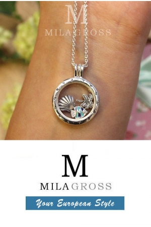 Локет ожерелье "Тропический рай: океаническая жизнь" (Tropical paradise floating locket), серебро