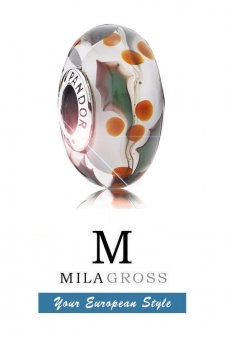 Бусина Пандора стиль "Christmas Holly Murano charm" (Рождественское мурано), серебро