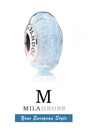 Бусина Пандора мурано из новой коллекции 2018 "Голубой лед" (Blue ice), серебро