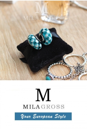Пандора стиль муранское стекло "Teal lattice murano", летняя коллекция (серебро)
