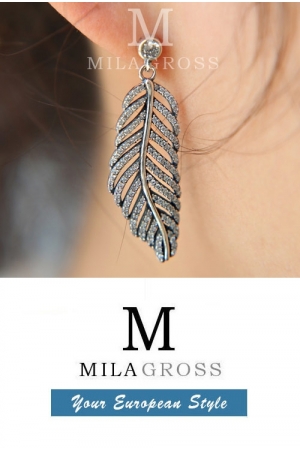 Серьги  в стиле пан "Сверкающие перья" Shimmering Feathers Earrings (серебро)