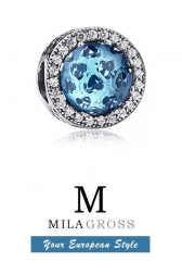 Шарм "Лучистые сердца" голубой кристалл (серебро)